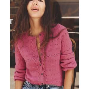 Boden Leticia Lace Trim Cardigan Rose Pink Size S NWT $179